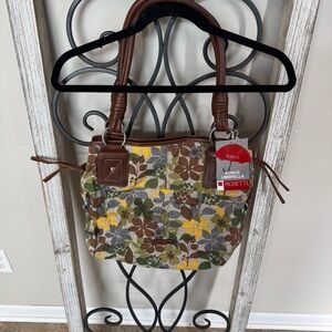 Rosetti Floral Canvas‎ Shoulder Bag Brown Faux Leather Trim NWT No Umbrella